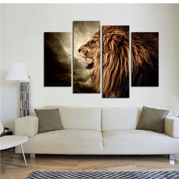 4 Panel Wall Art Lion On Canvas Stretched Ready To Hang 18.5” L x 12.99” W - Picture 3 of 4